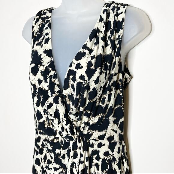 LAUREN RALPH LAUREN animal print leopard sleeveless v neck jersey dress size 8 - Picture 2 of 4
